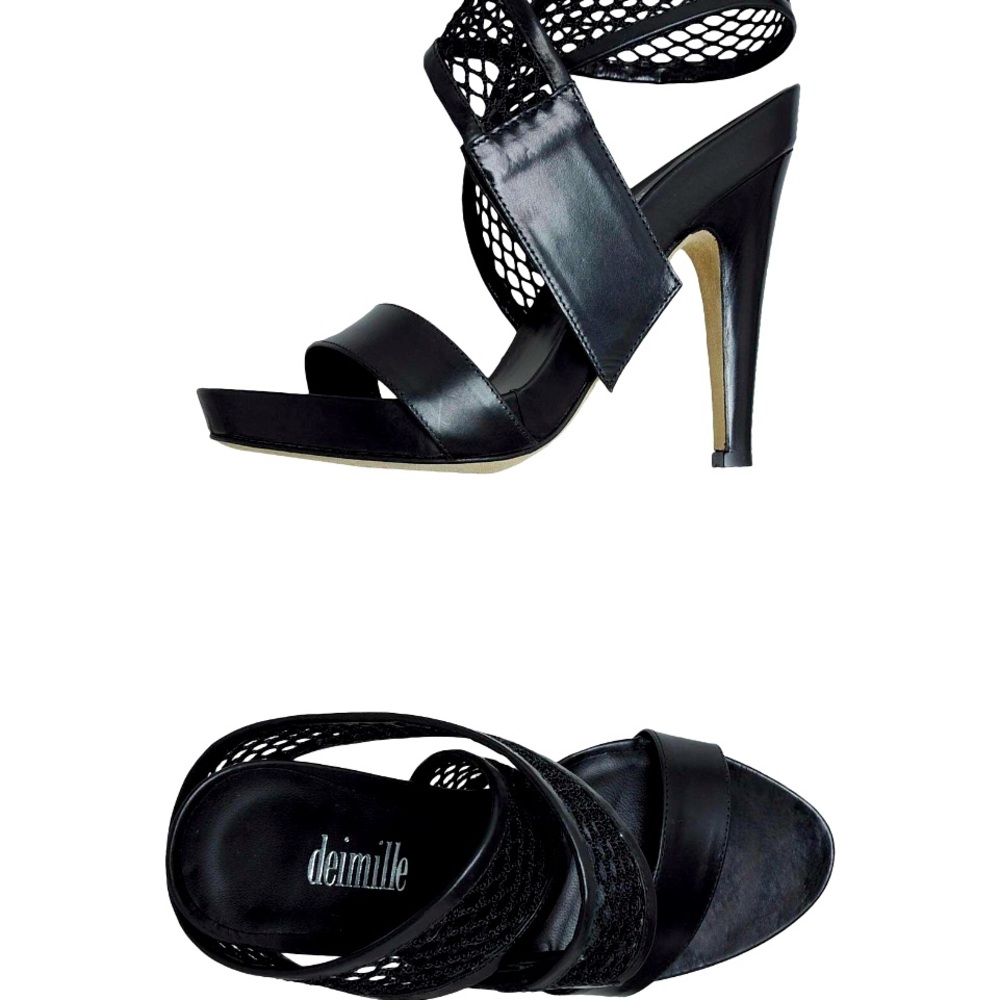 DEIMILLE black leather wrap-around ankle sandals